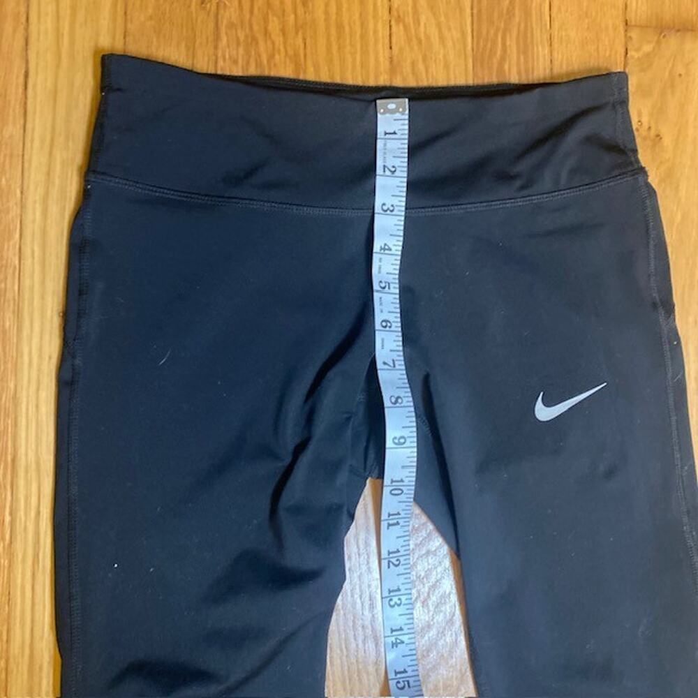 NIKE Womens Small Dri Fit 3/4 Black Leggings Drawstring Pockets Athleisure Sport - Picture 7 of 10